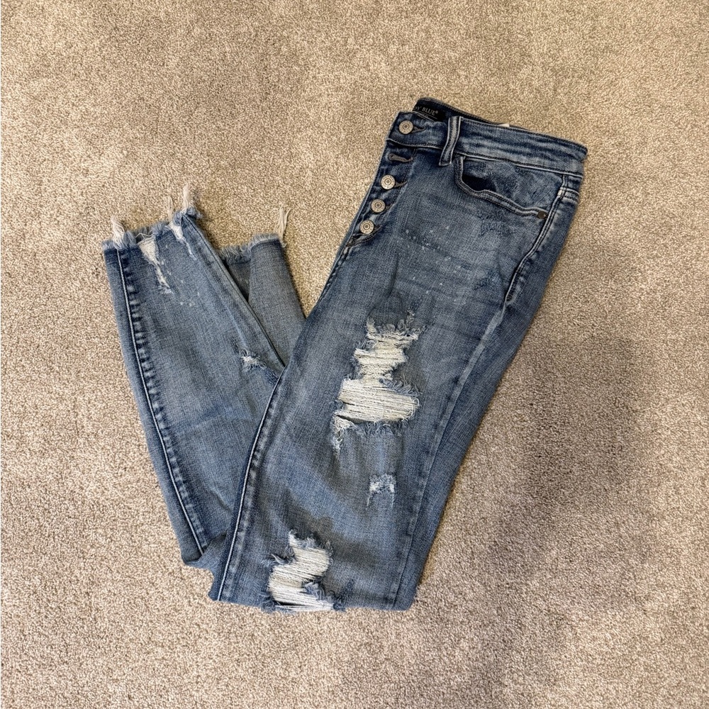 Judy Blue Distressed Skinny Jeans in Classic Blue
